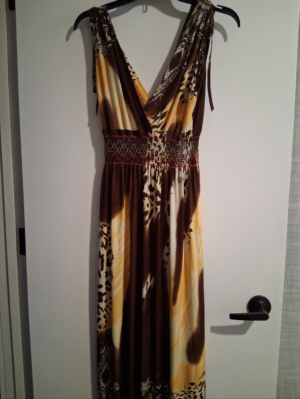 ACE Fashion Sleeveless Brown and Yellow Animal Patterned Maxi Dress